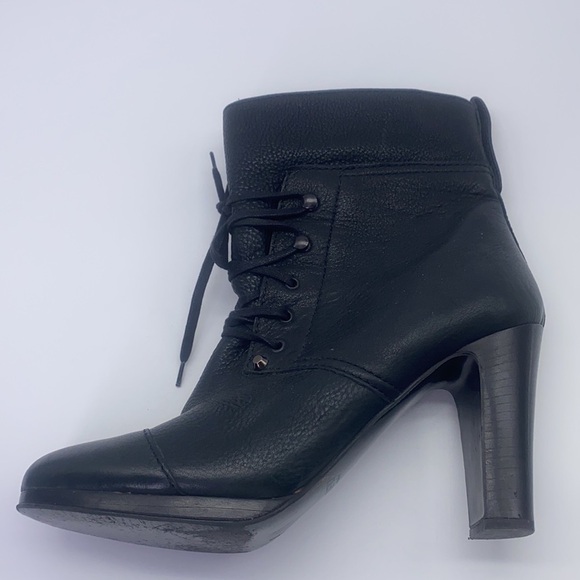 J Crew - Cognac Black Leather Lace Up Heel Booties Size 9.5 - Picture 9 of 13